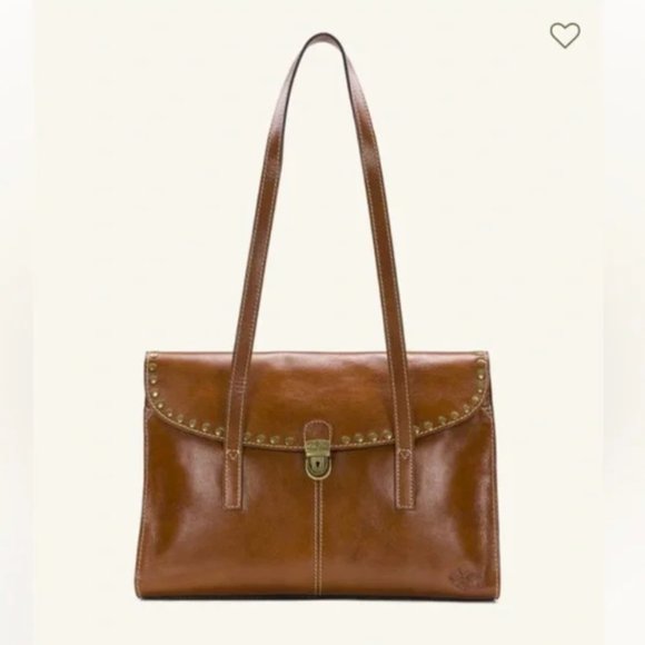 NWT Patricia Nash Verbania Satchel Purse Brown Leather Studded in Tan - Picture 1 of 12